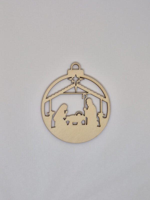 houten kerstornament kerststal 9 cm populierenhout breukbestendige houten kerstbal