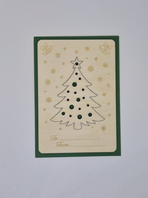 Houten kerstkaart met kerstboom– handgemaakte duurzame kerst ansichtkaart Kerstkaart Kerstboom