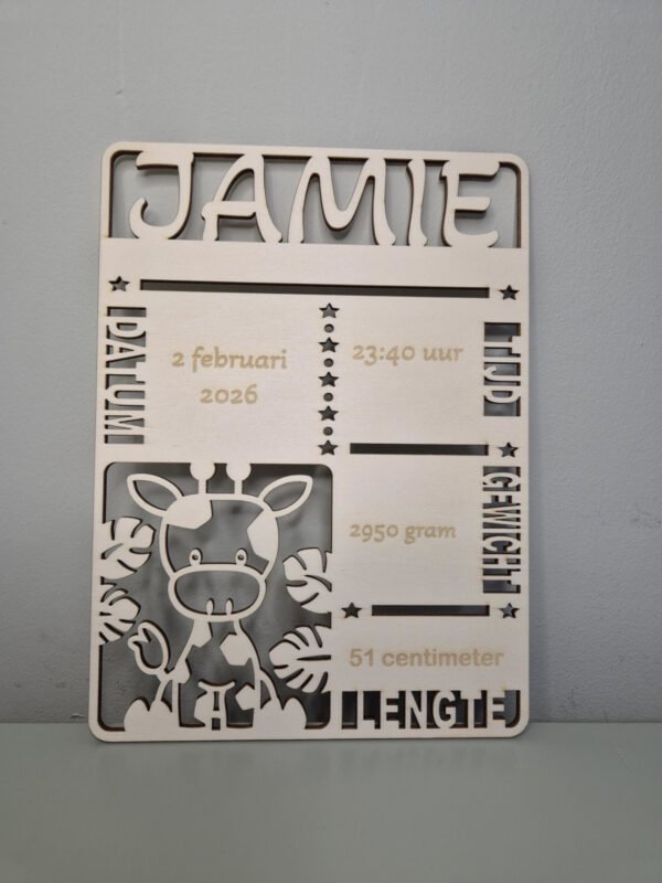 geboortebordje Gepersonaliseerd houten geboortebordje met naam en geboortegegevens voor babykamer