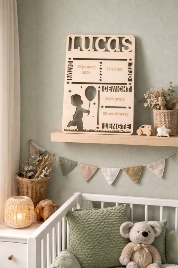 gepersonaliseerd-geboortebordje-hout-baby-naam-jongen Gepersonaliseerd houten geboortebordje met naam en geboortegegevens voor babykamer