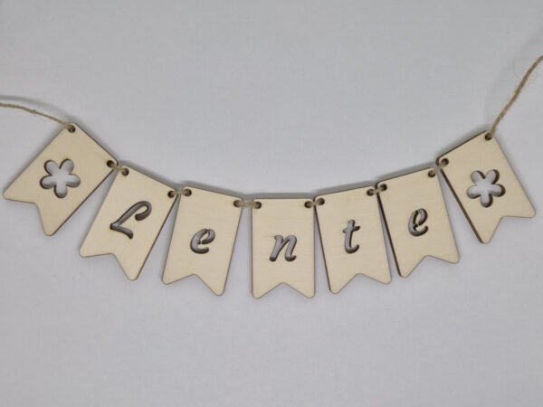 Houten seizoenen vlaggenlijn lente voor seizoenstafel – Montessori decoratie Handgemaakte houten vlaggenlijn met seizoen lente voor een seizoenstafel, gemaakt van populieren multiplex