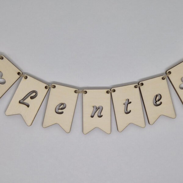 Handgemaakte houten vlaggenlijn met seizoen lente voor een seizoenstafel, gemaakt van populieren multiplex